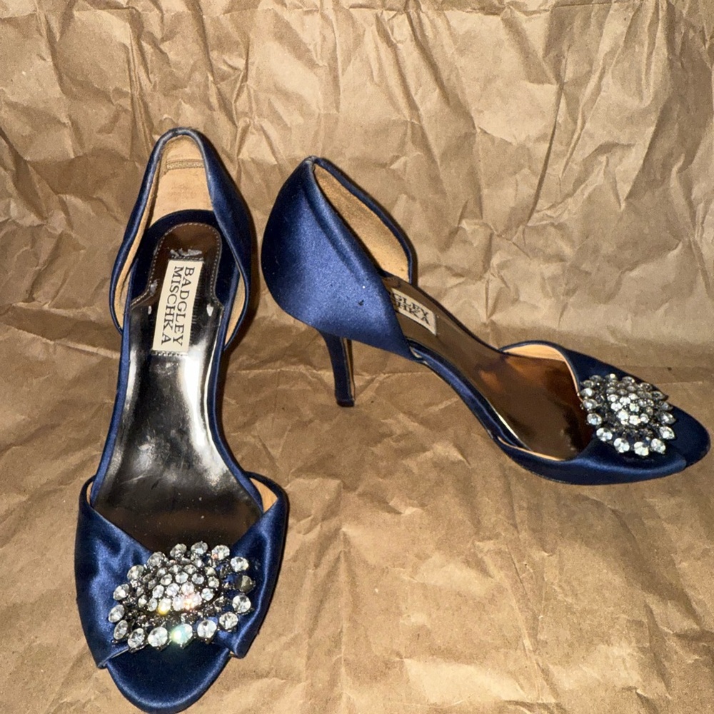 Badgley Mischka Midnight Blue Satin Heels